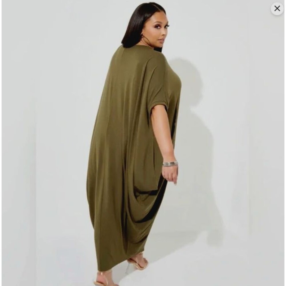 Ashley Stewart solid cocoon dress deap deapth green 3XL 4XL with pockets NWT